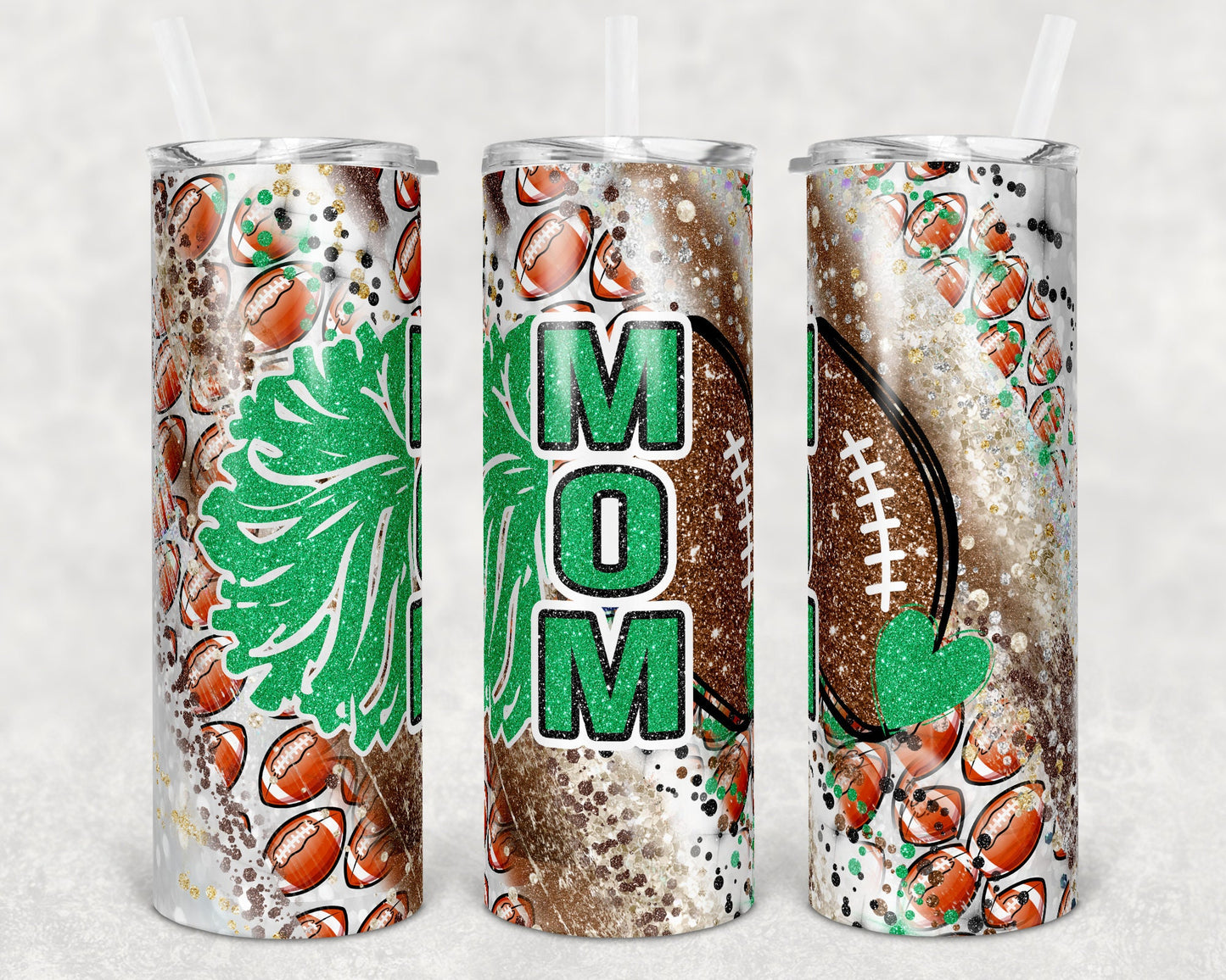 20 oz Skinny Tumbler Sublimation Template Milky Way Glitter Cheer Football Mom Straight Warped Design