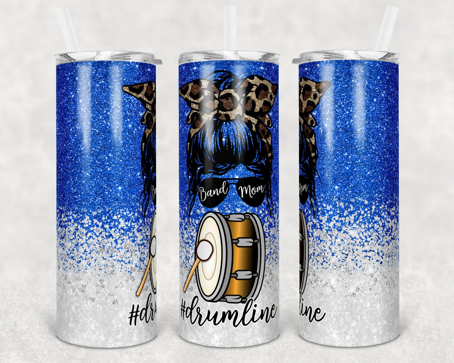 20 oz Skinny Tumbler Band Mom Glitter Blue Music Drum Line Sublimation Design Template Design