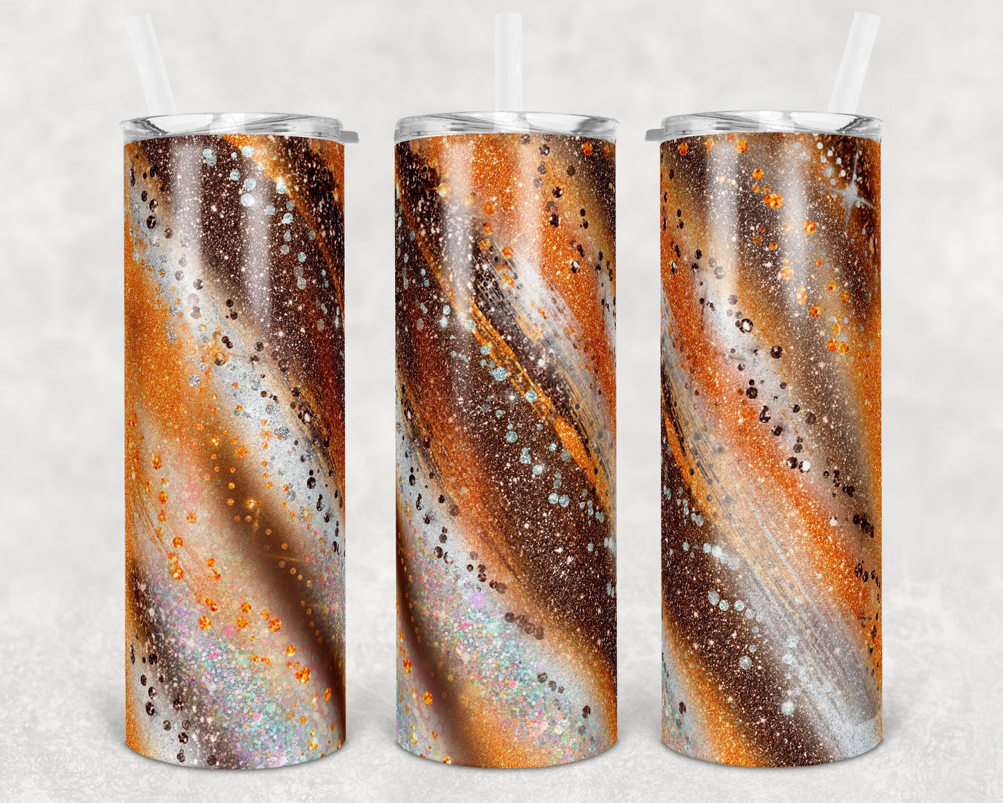 20 oz Skinny Tumbler Sublimation Template Agate Milky Way Orange Brown Straight and Warped Design