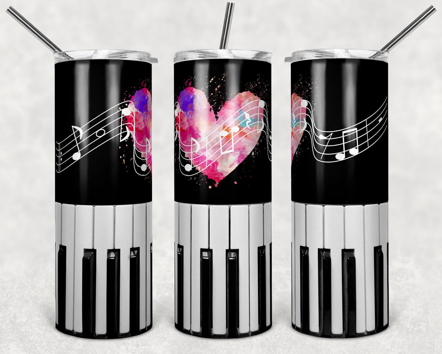 20 oz Skinny Tumbler Band Tumbler Music Notes Piano Music Heart Sublimation Design Template Design