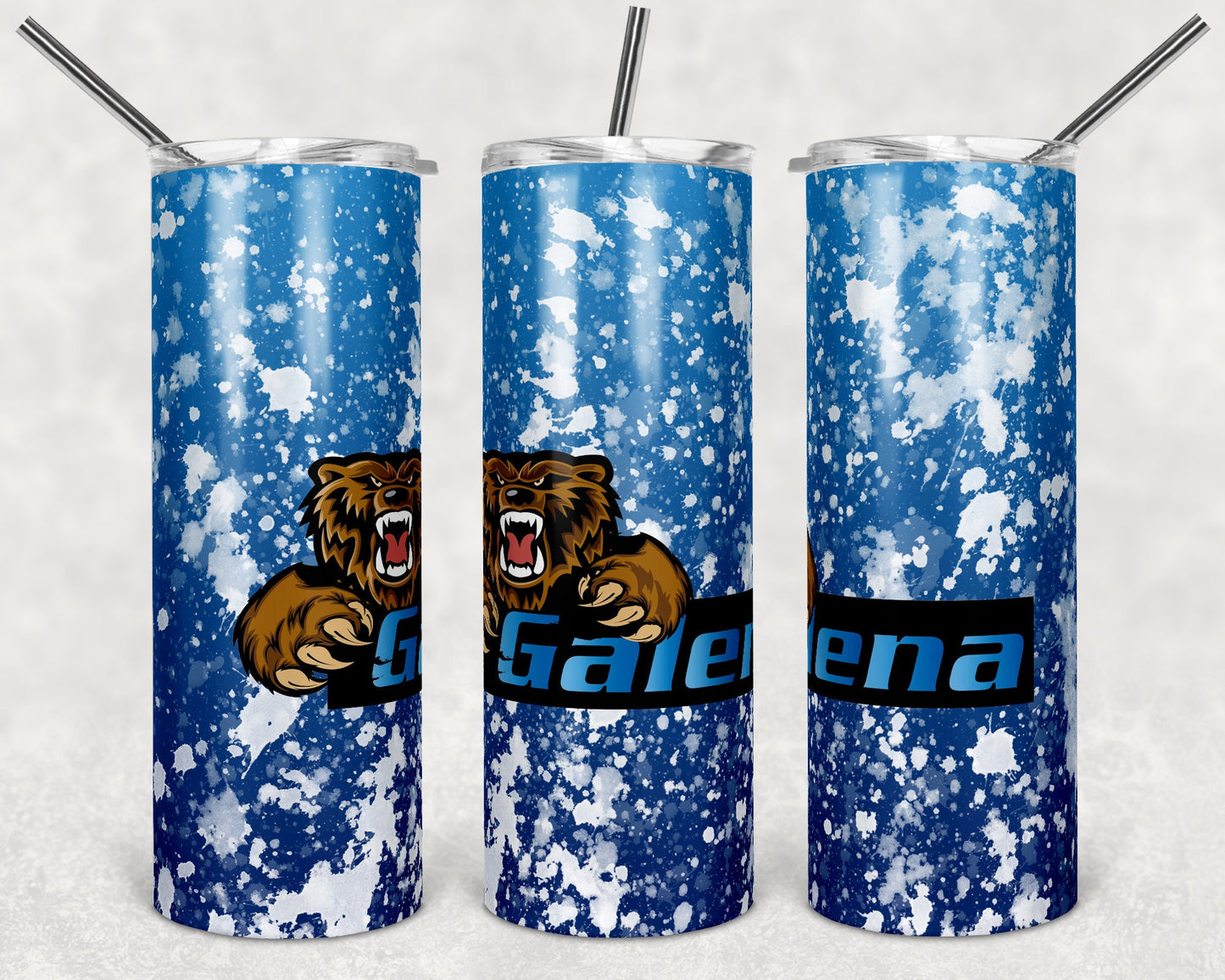 20 oz Skinny Tumbler Sublimation Design Template Blue White Power Wash Straight Warped Design