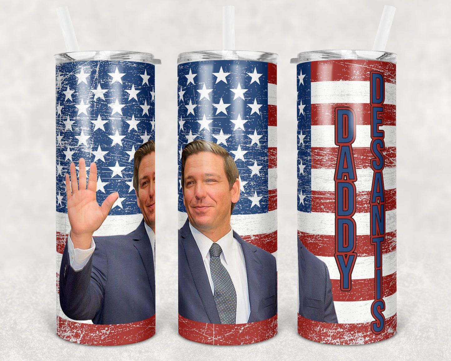 20 oz Skinny Tumbler Sublimation Design Template Grunge Flag Distressed Daddy Desantis Design