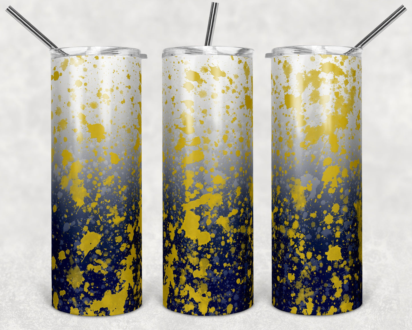 20 oz Skinny Tumbler Sublimation Design Template Gray Navy Yellow Power Wash Add School Logo Straight Warped Design