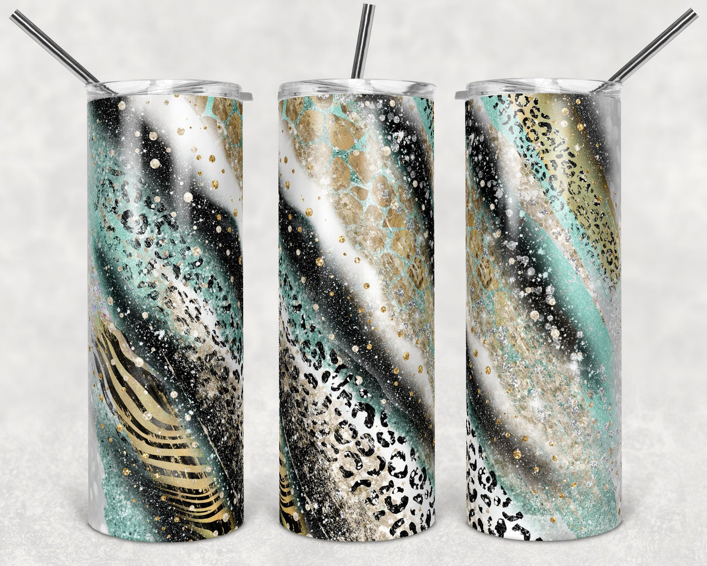 20 oz Skinny Tumbler Sublimation Template Agate Milky Way mint Safari Animal Print Straight and Warped Design