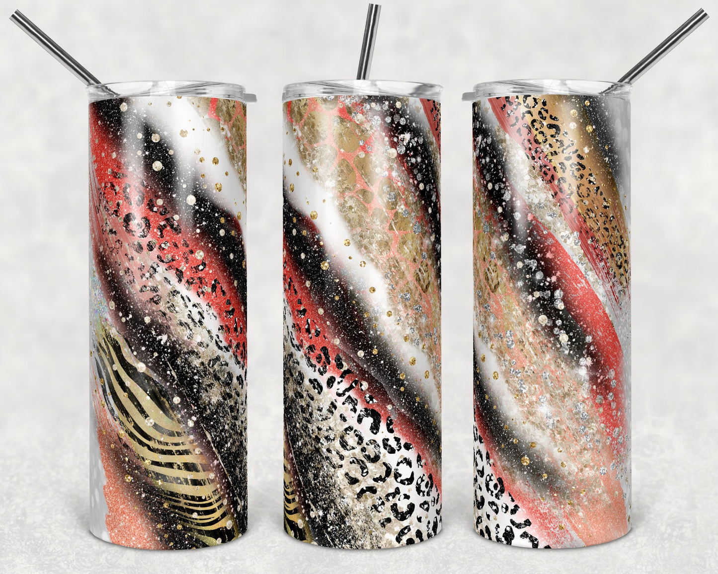 20 oz Skinny Tumbler Sublimation Template Agate Milky Way Coral Safari Animal Print Straight and Warped Design