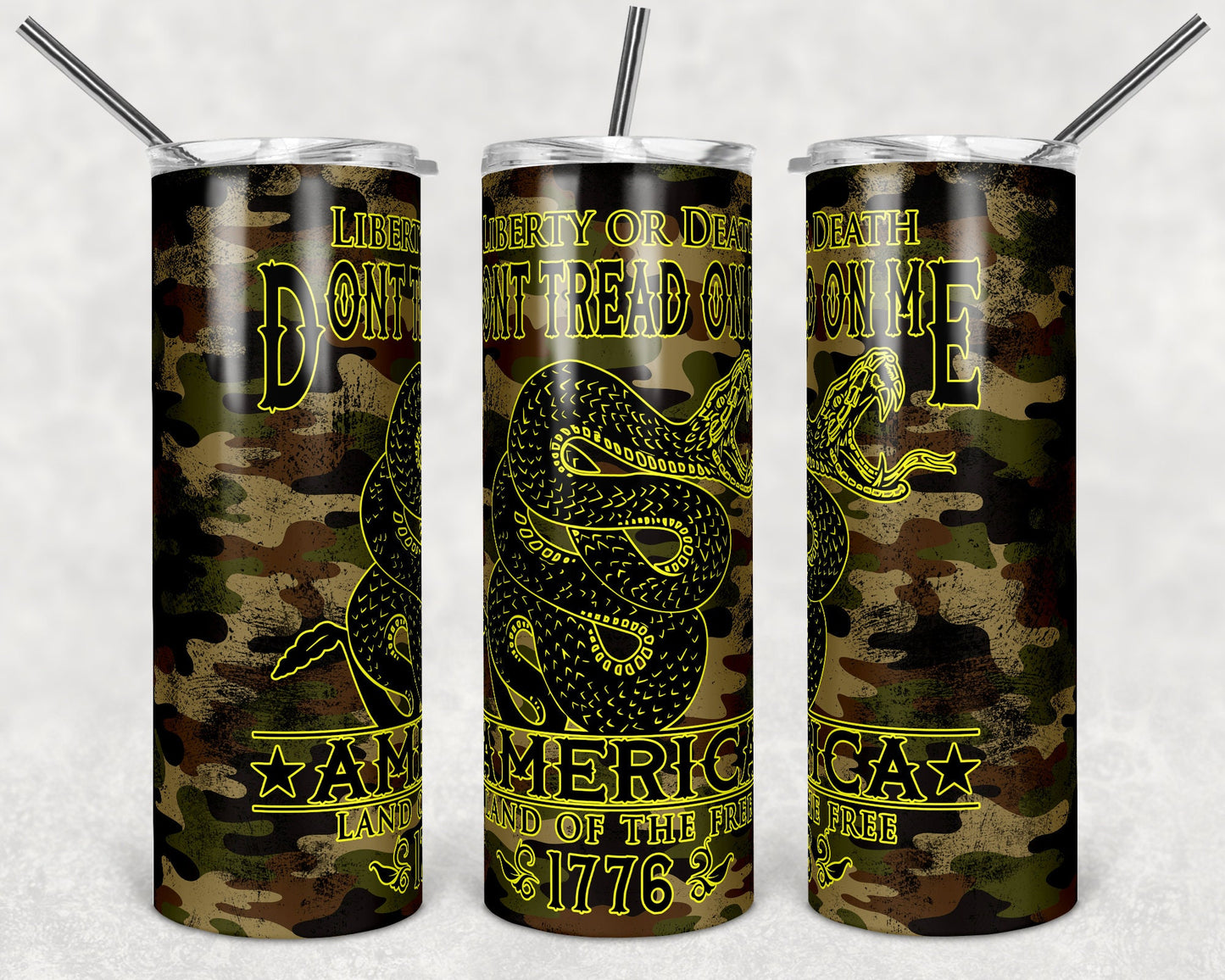 20 oz Skinny Tumbler Sublimation Design Template Don't Tread on Me Camo Yellow Design