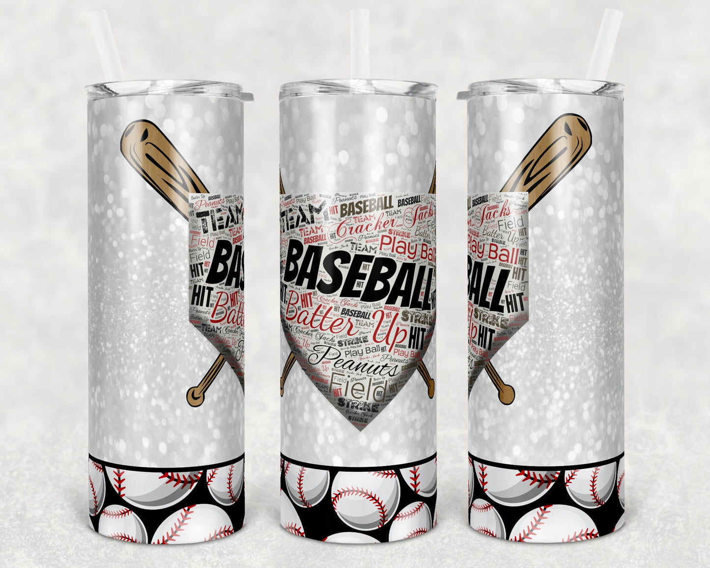 20 oz Skinny Tumbler Sublimation Design Template Baseball Design Print Transfer