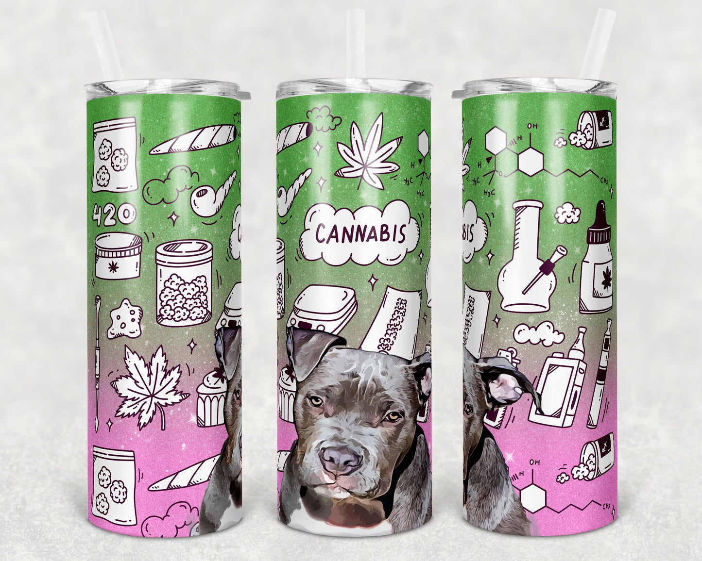 20 oz Skinny Tumbler Sublimation Design Template Cannabis Marijuana Pitbull Straight and Warped Design