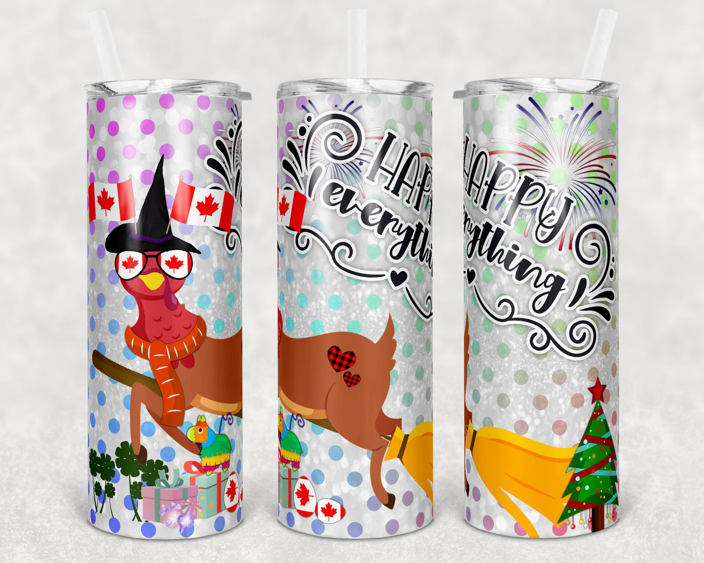 20 oz Skinny Tumbler Holiday Happy Everything All Holidays Canadian Sublimation Design