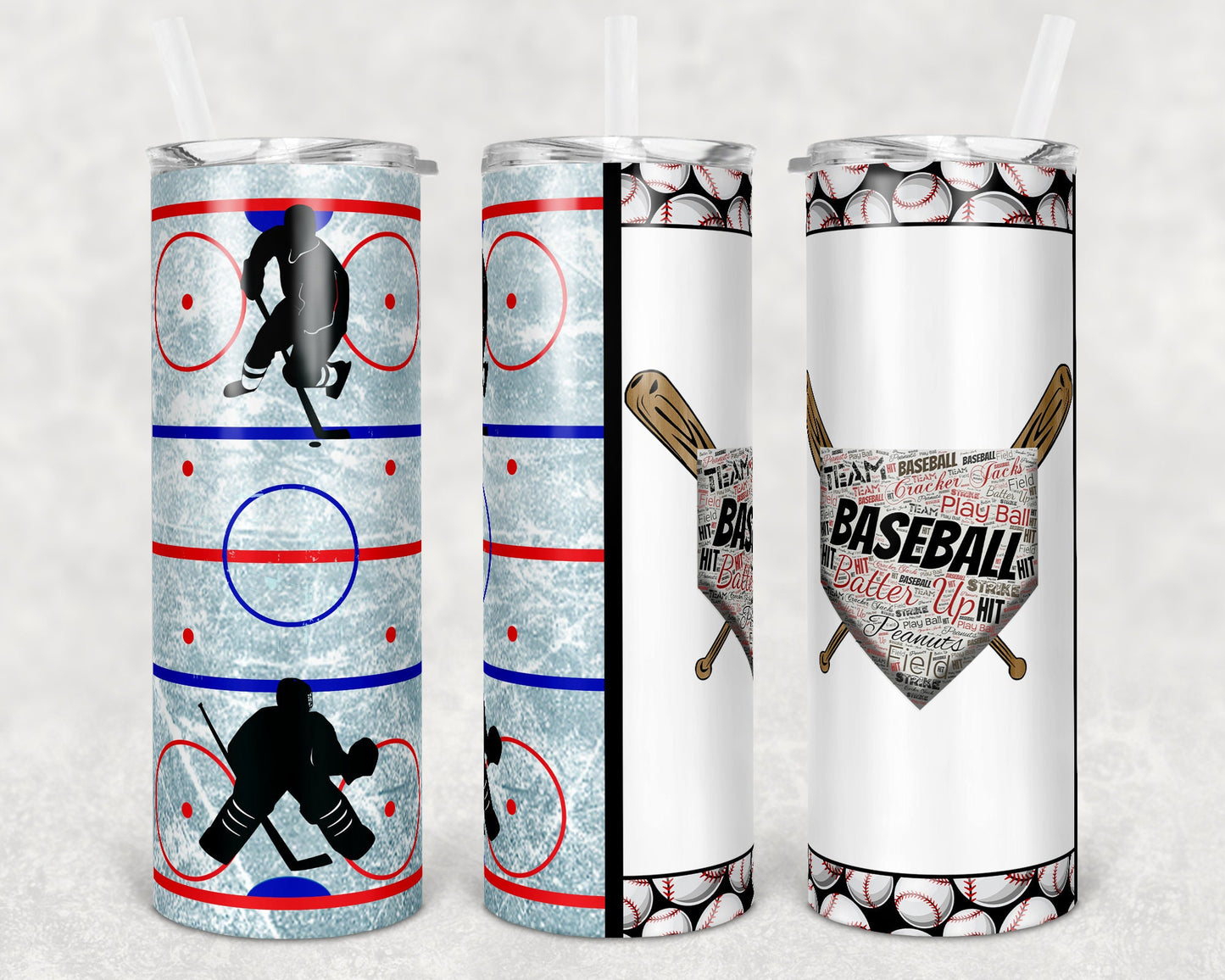 20 oz Skinny Tumbler Baseball Hockey Half and Half Sublimation Design Print Transfer