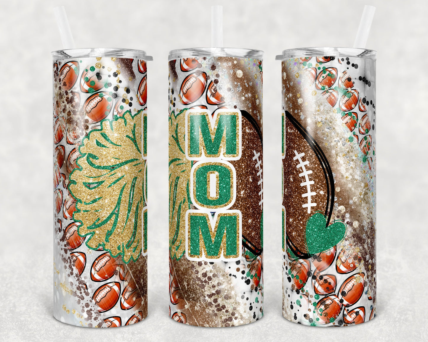 20 oz Skinny Tumbler Sublimation Template Milky Way Glitter Cheer Football Mom Straight Warped Design