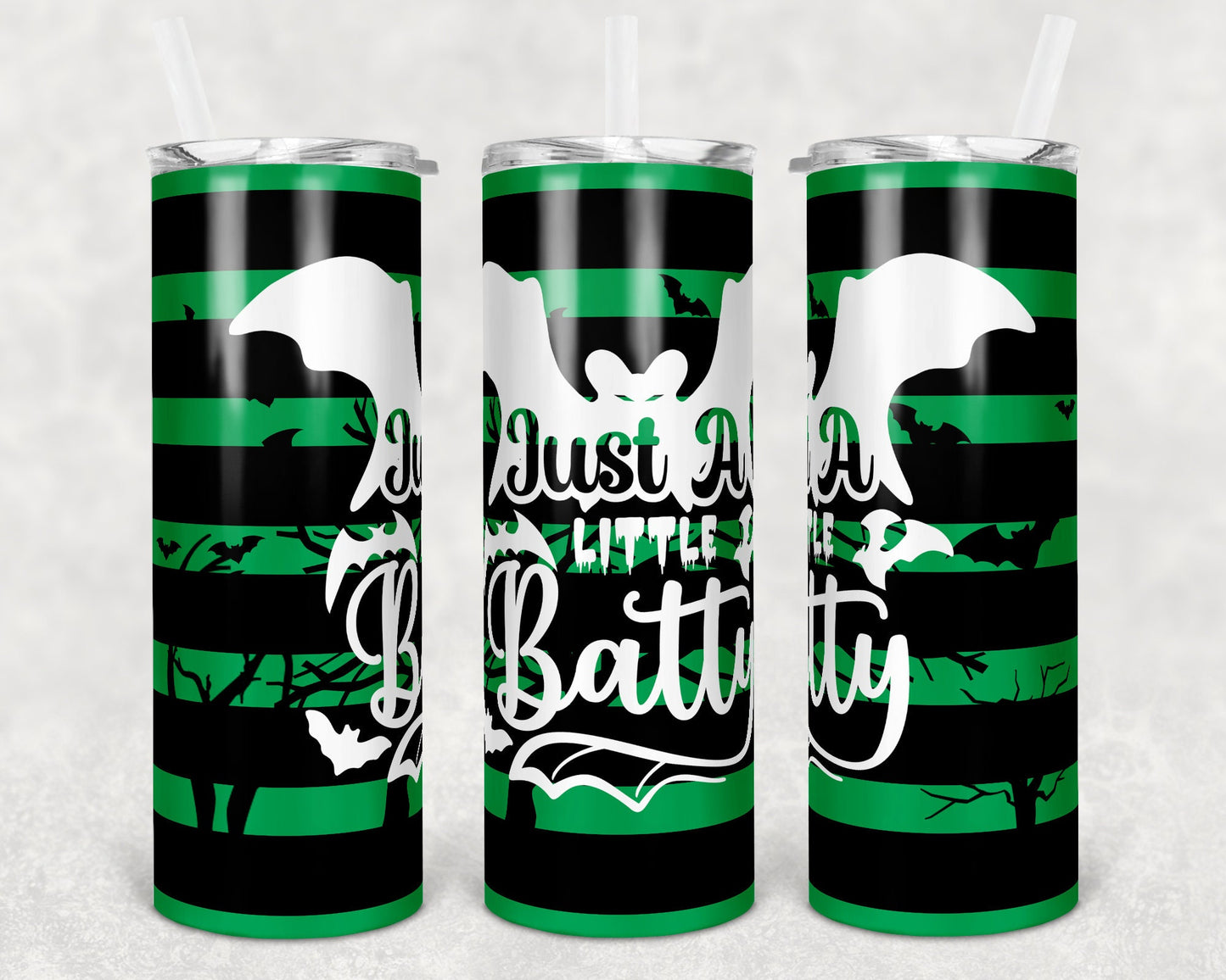 20 oz Skinny Tumbler Sublimation Design Striped Halloween Design Little Batty