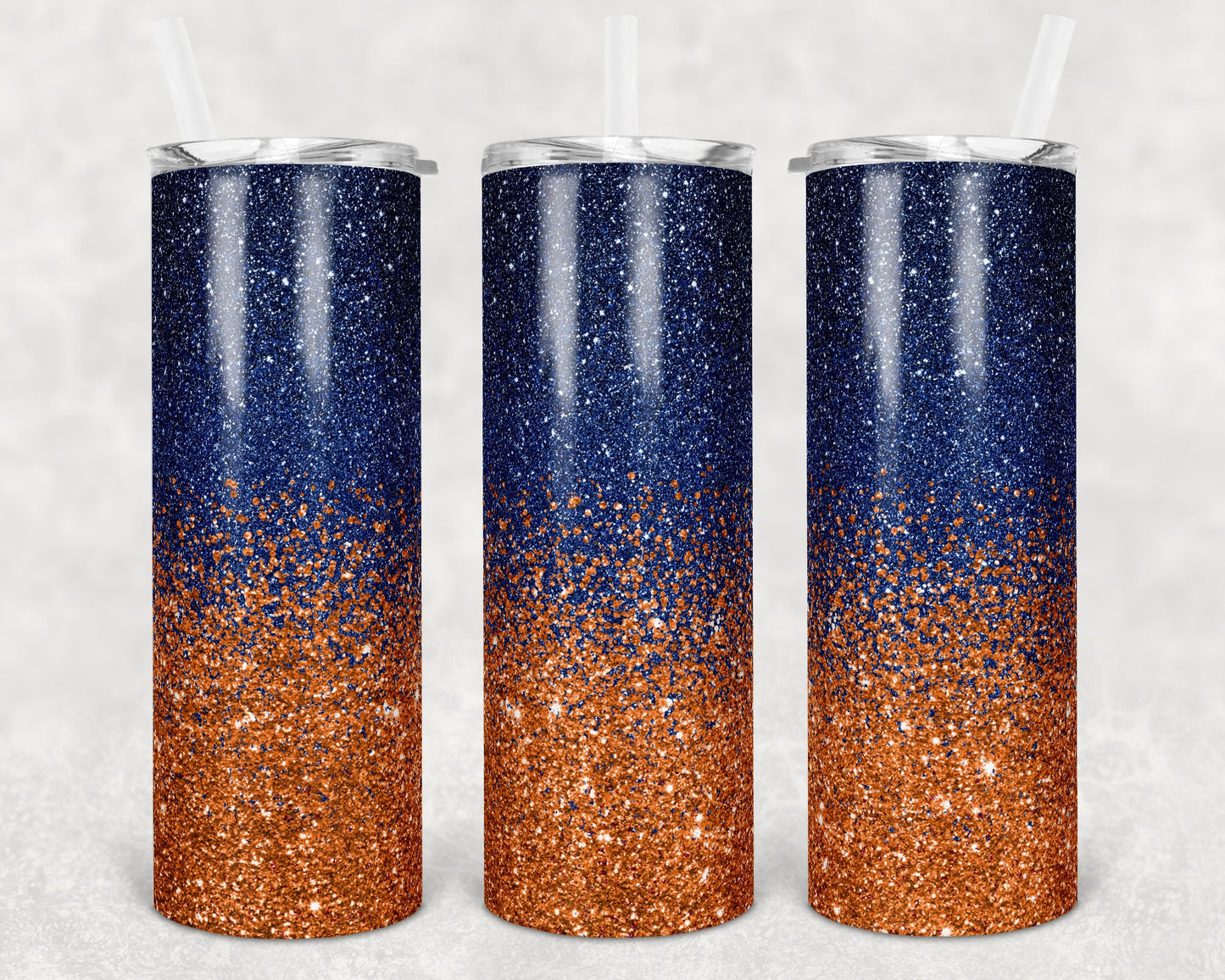 20 oz Skinny Tumbler Sublimation Design Template Glitter Ombre Navy Rust Orange 2 colors Straight Warped Design