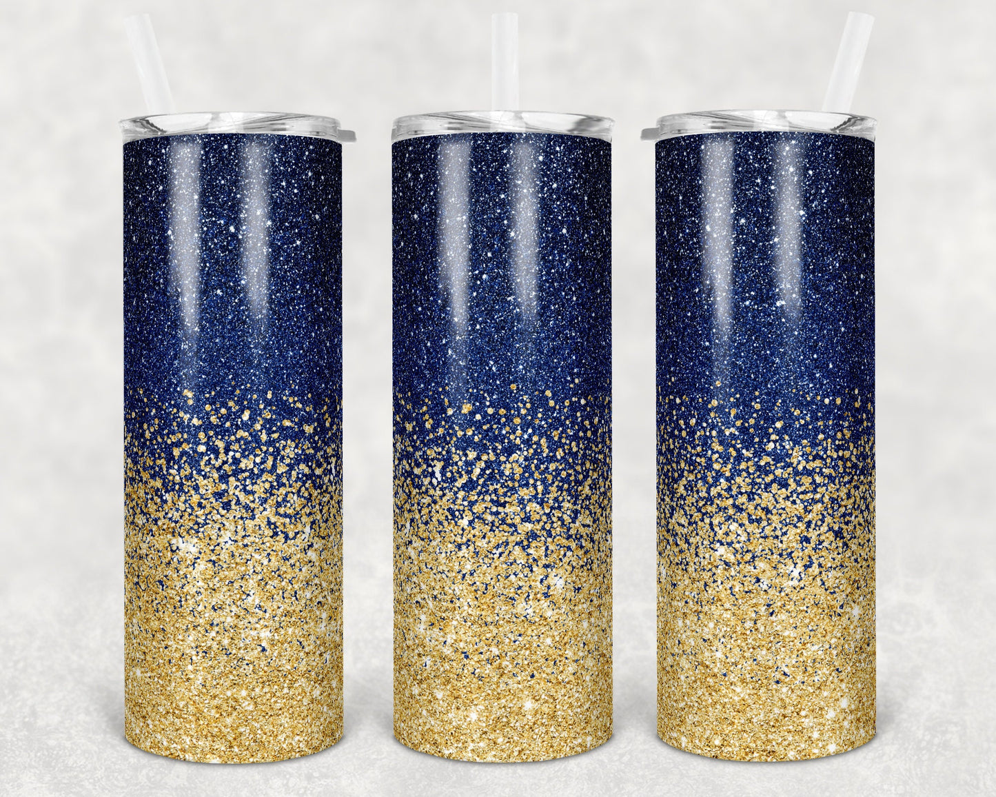 20 oz Skinny Tumbler Sublimation Design Template Glitter Ombre Navy Gold Color Straight Warped Design