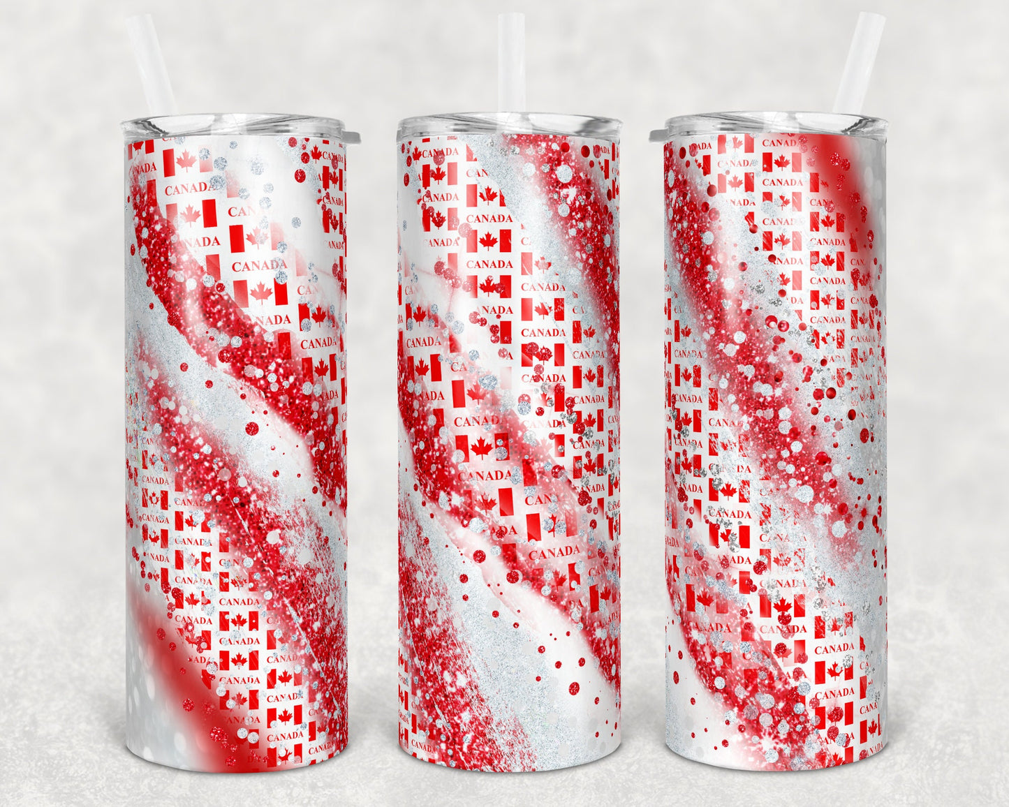 20 oz Skinny Tumbler Sublimation Template Agate Milky Way Red White Canadian Canada Straight and Warped Design