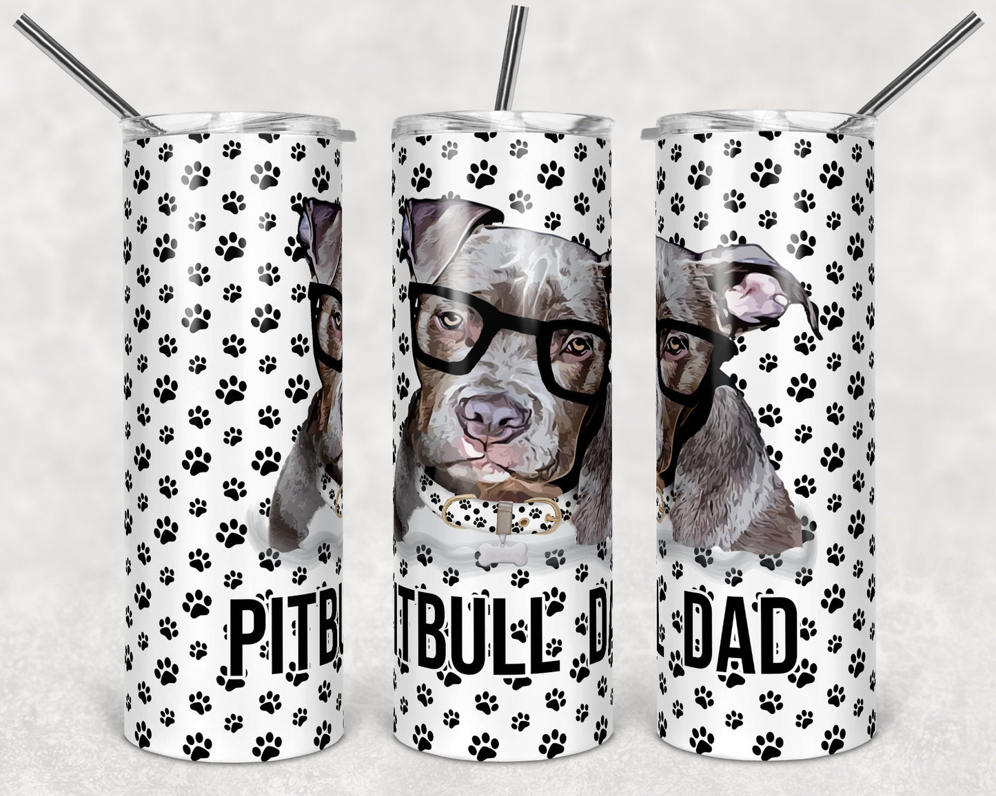 20 oz Skinny Tumbler Sublimation Pitbull Pitty Dog Dad Paw Prints Template Straight Warped