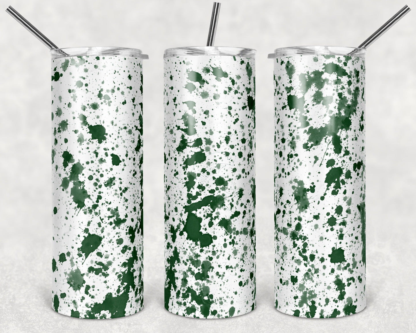 20 oz Skinny Tumbler Sublimation Design Template Green White Splatter Power Wash Add School Logo Straight Warped Design