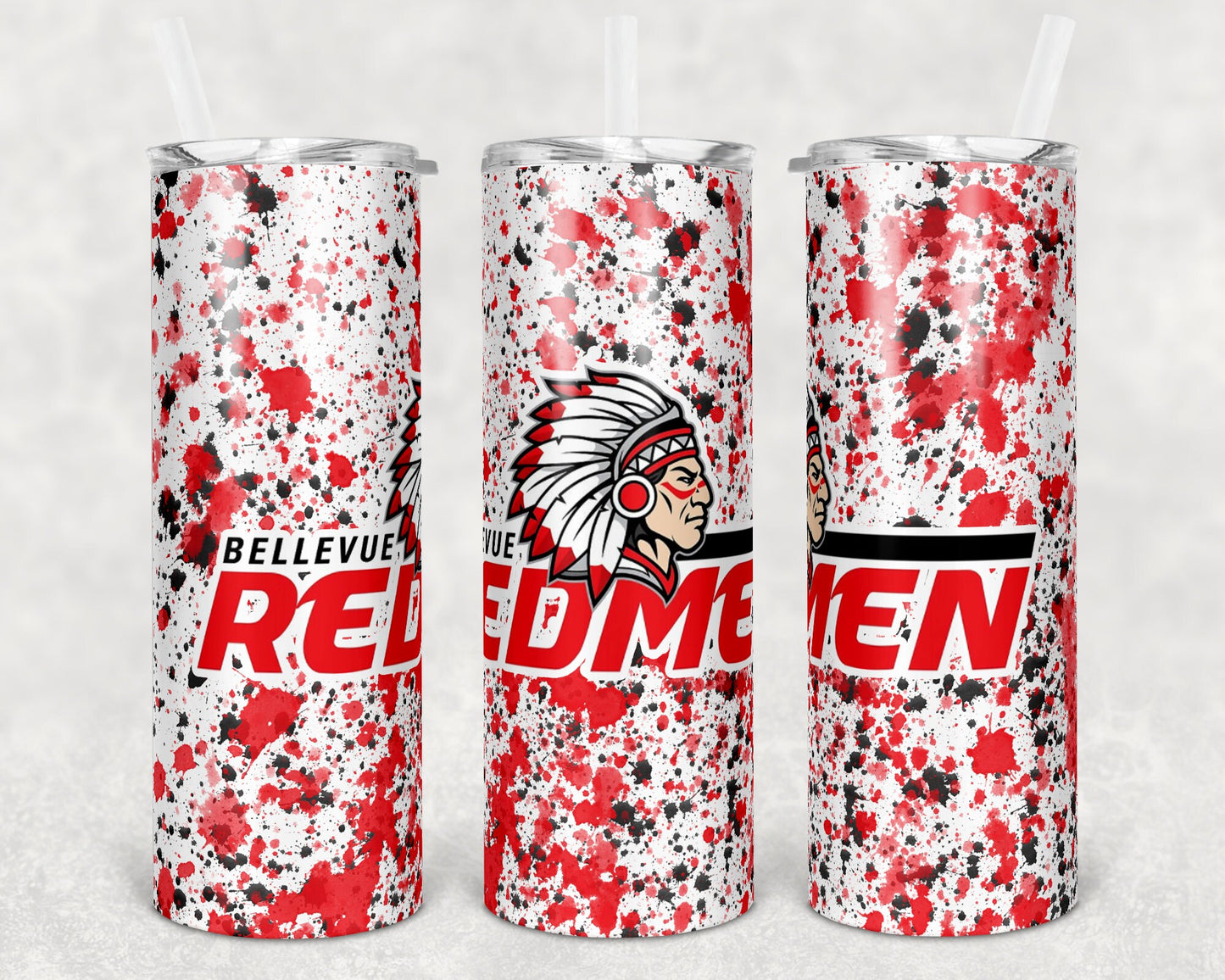 20 oz Skinny Tumbler Sublimation Design Template Bellevue Power Wash School Logo Straight Warped Design
