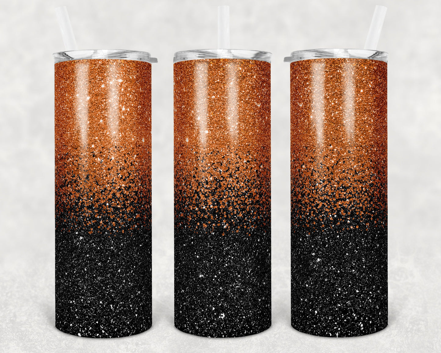 20 oz Skinny Tumbler Sublimation Design Template Glitter Ombre Orange Black Fall Colors Straight Warped Design