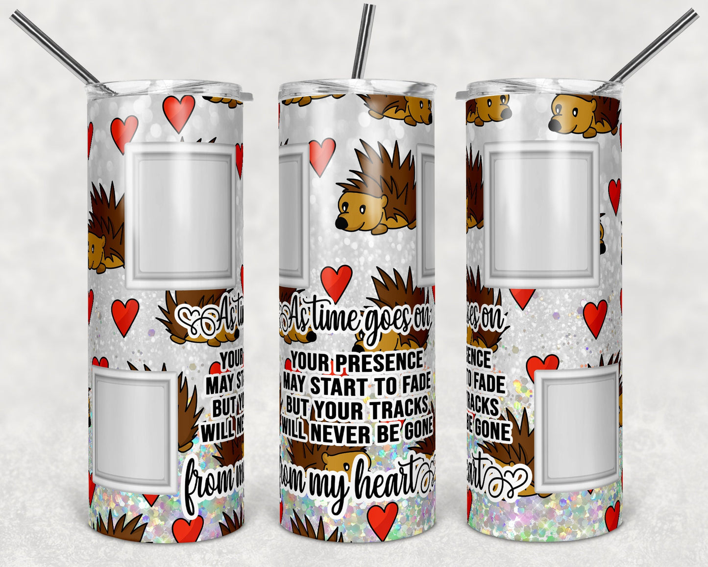 20 oz Skinny Tumbler Memorial with Pictures White Glitter Gone from Sight Sublimation Design