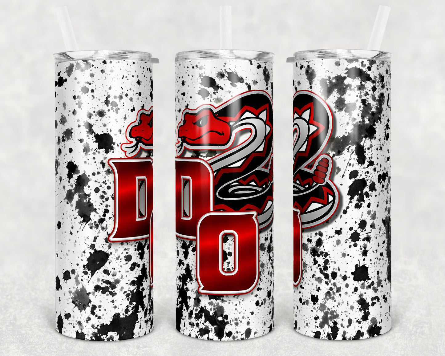 20 oz Skinny Tumbler Sublimation Design Template Snakes Power Wash School Logo Straight Warped Design