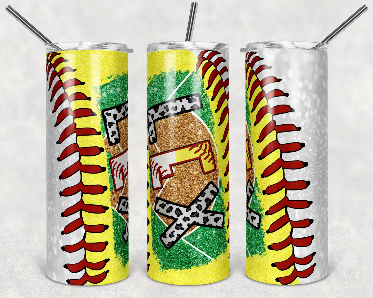 20 oz Skinny Tumbler Softball Baseball Custom Lex Glitter Laces Sublimation Design