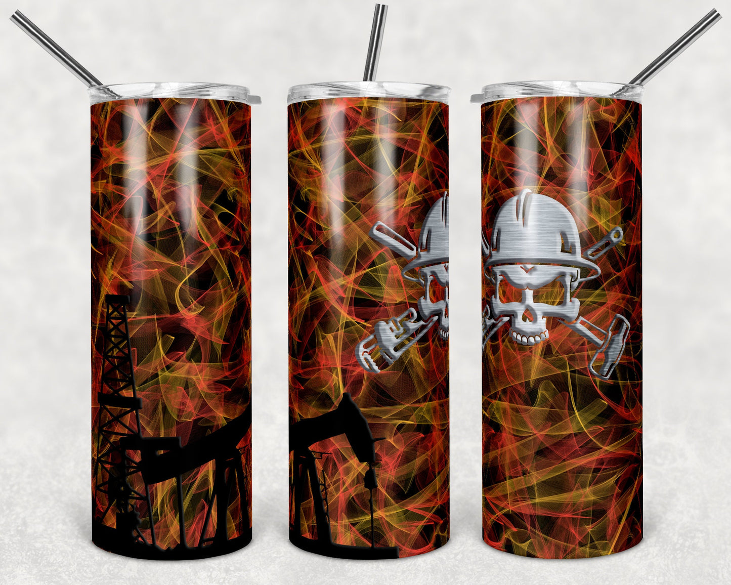 20 oz Skinny Tumbler Oilfield Oil Skull Sublimation Design Print Transfer
