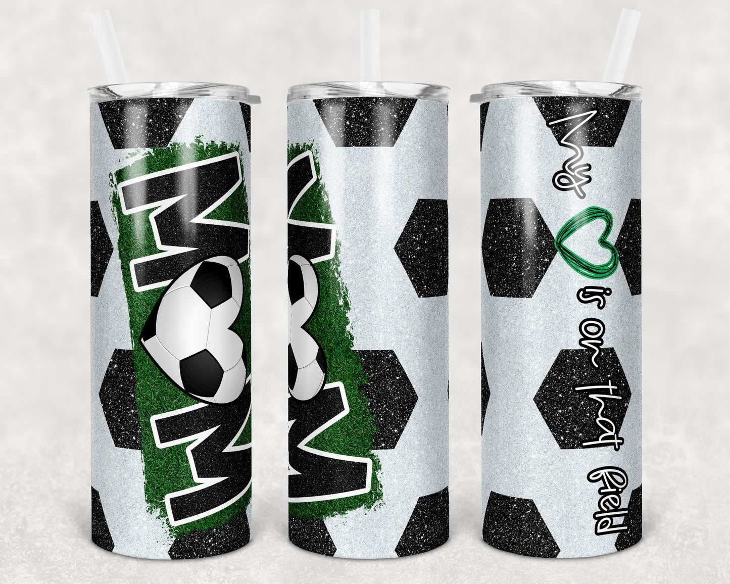 20 oz Skinny Tumbler Soccer Mom Heart on Field Glitter Sublimation Design Template Design