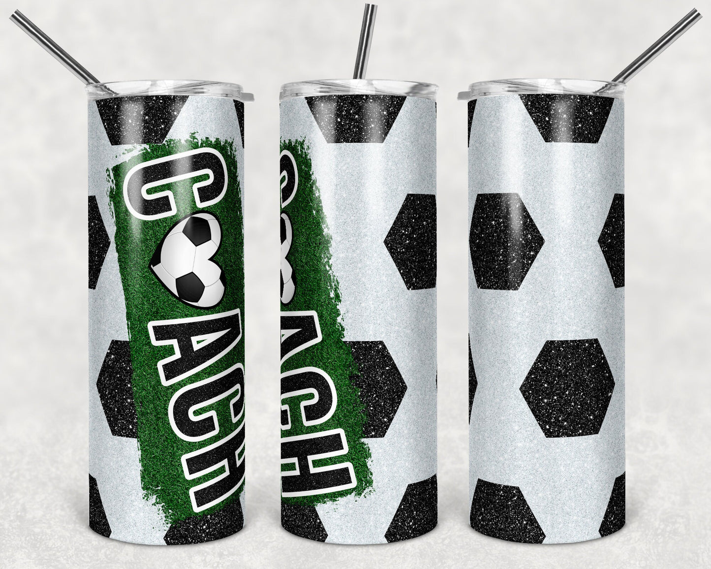 20 oz Skinny Tumbler Soccer Coach Glitter and Leopard Glitter Sublimation Design Template Design