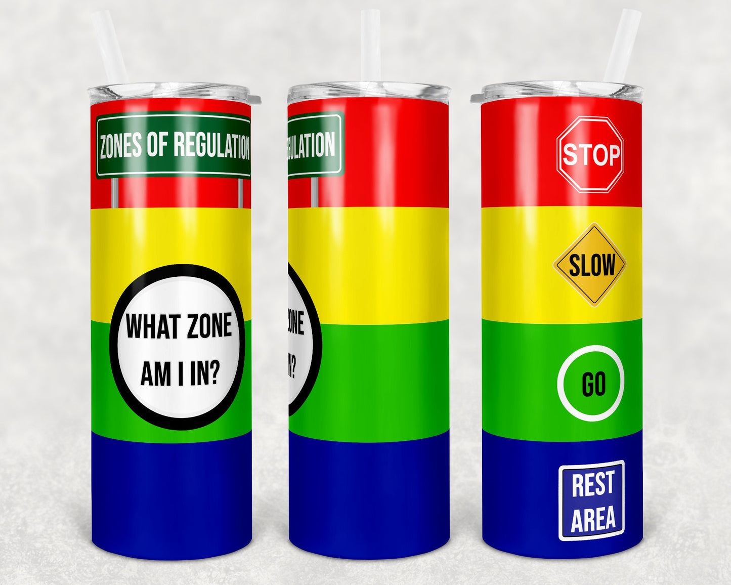 20 oz Skinny Tumbler Zones of Regulation Sublimation Design School Psychologist Counselor