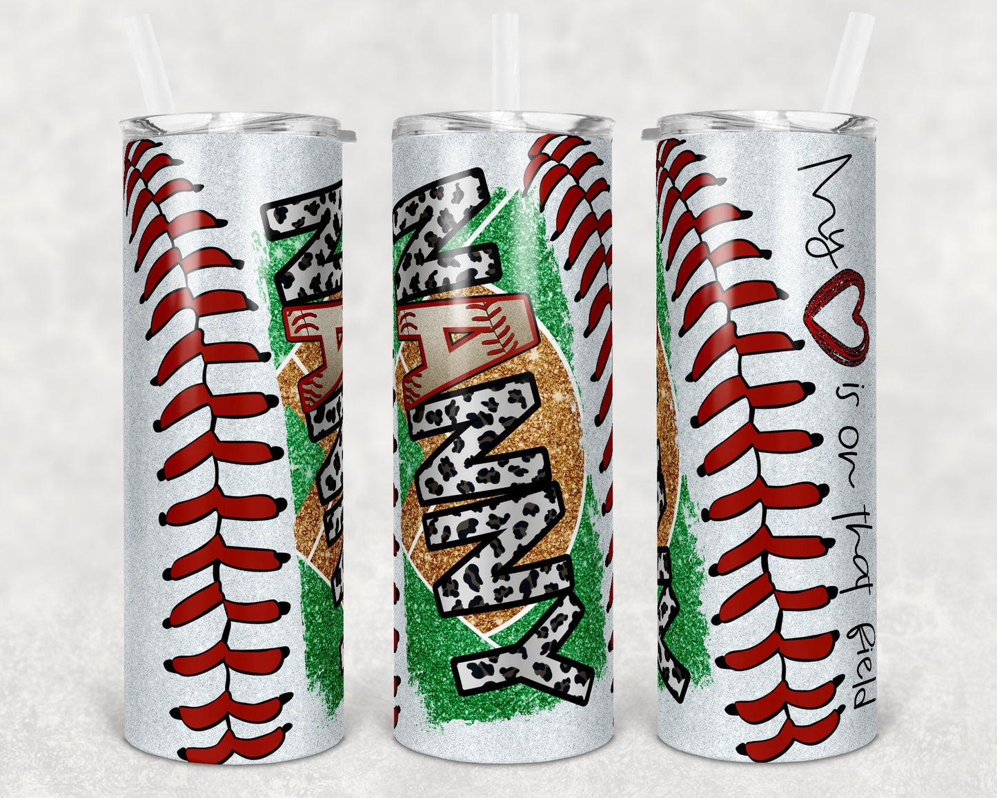 20 oz Skinny Tumbler Baseball Nanny Glitter Heart on Field Laces Sublimation Design Template Design