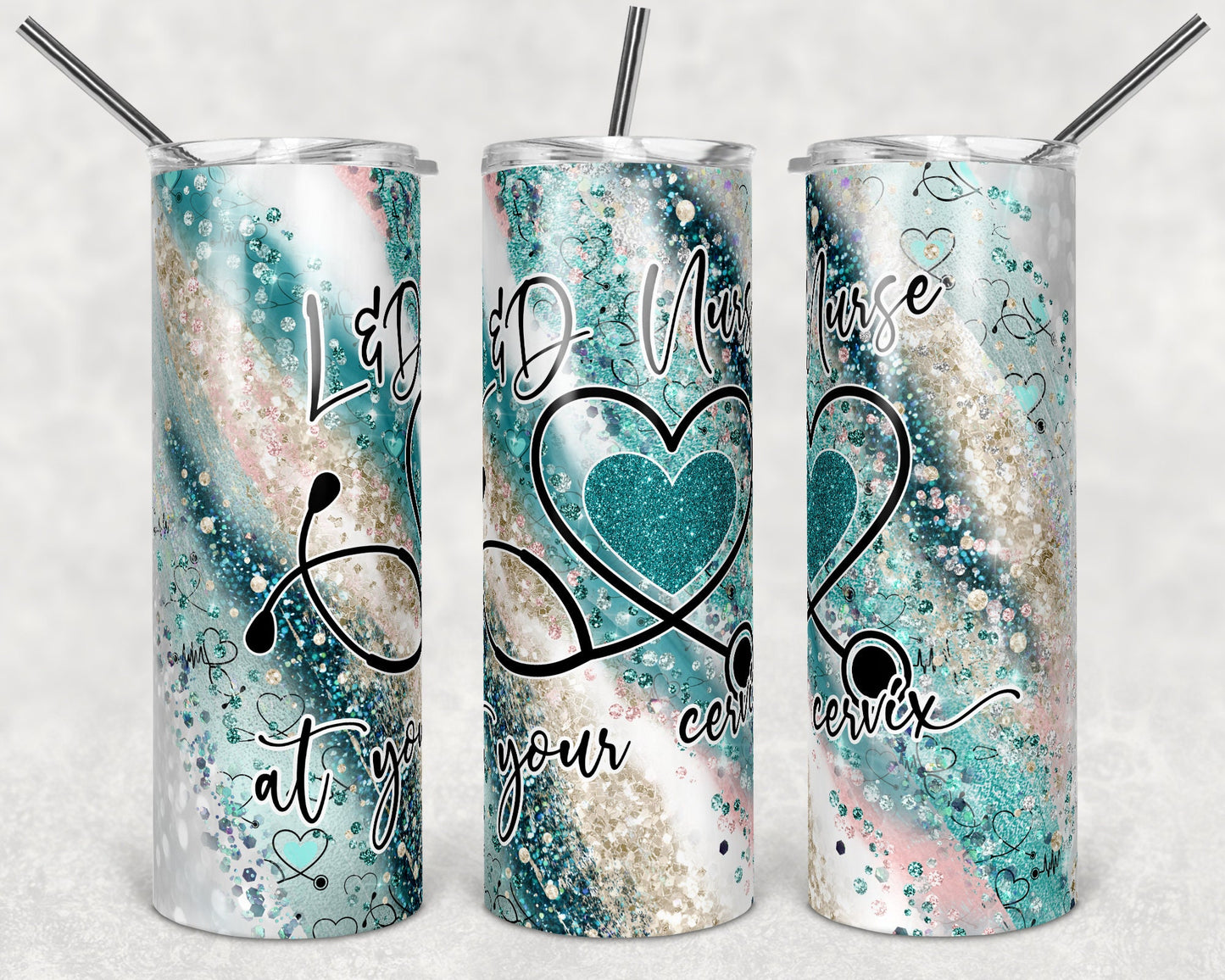 20 oz Skinny Tumbler Sublimation Design Template Glitter Nurse milkyway Labor and Delivery Inst tumblers