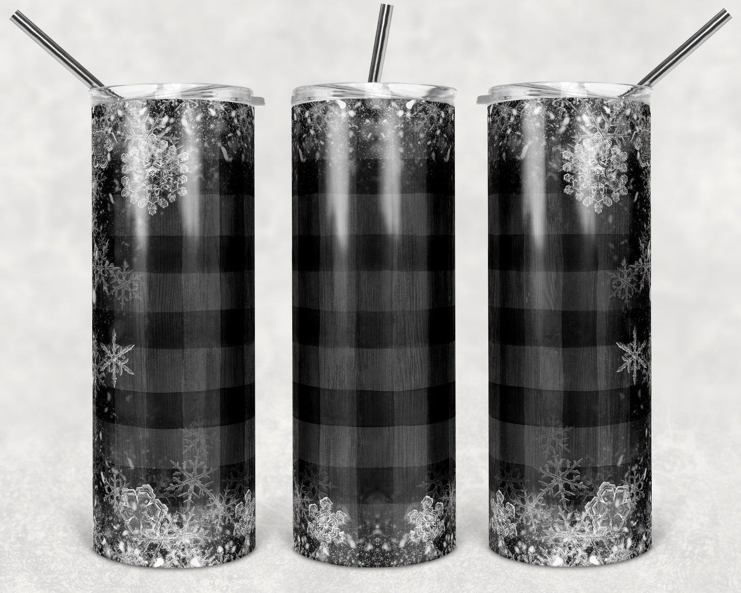 20 oz Skinny Tumbler Sublimation Design Template Buffalo Wood Plaid Snowflake Winter Overlay Design