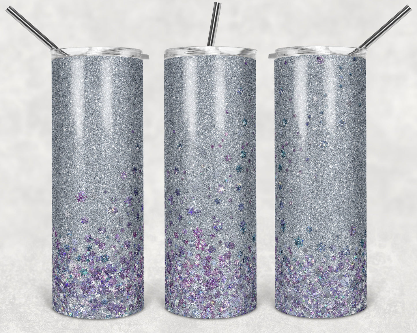 20 oz Skinny Tumbler Sublimation Design Template Glitter Snowflake Winter Overlay Design