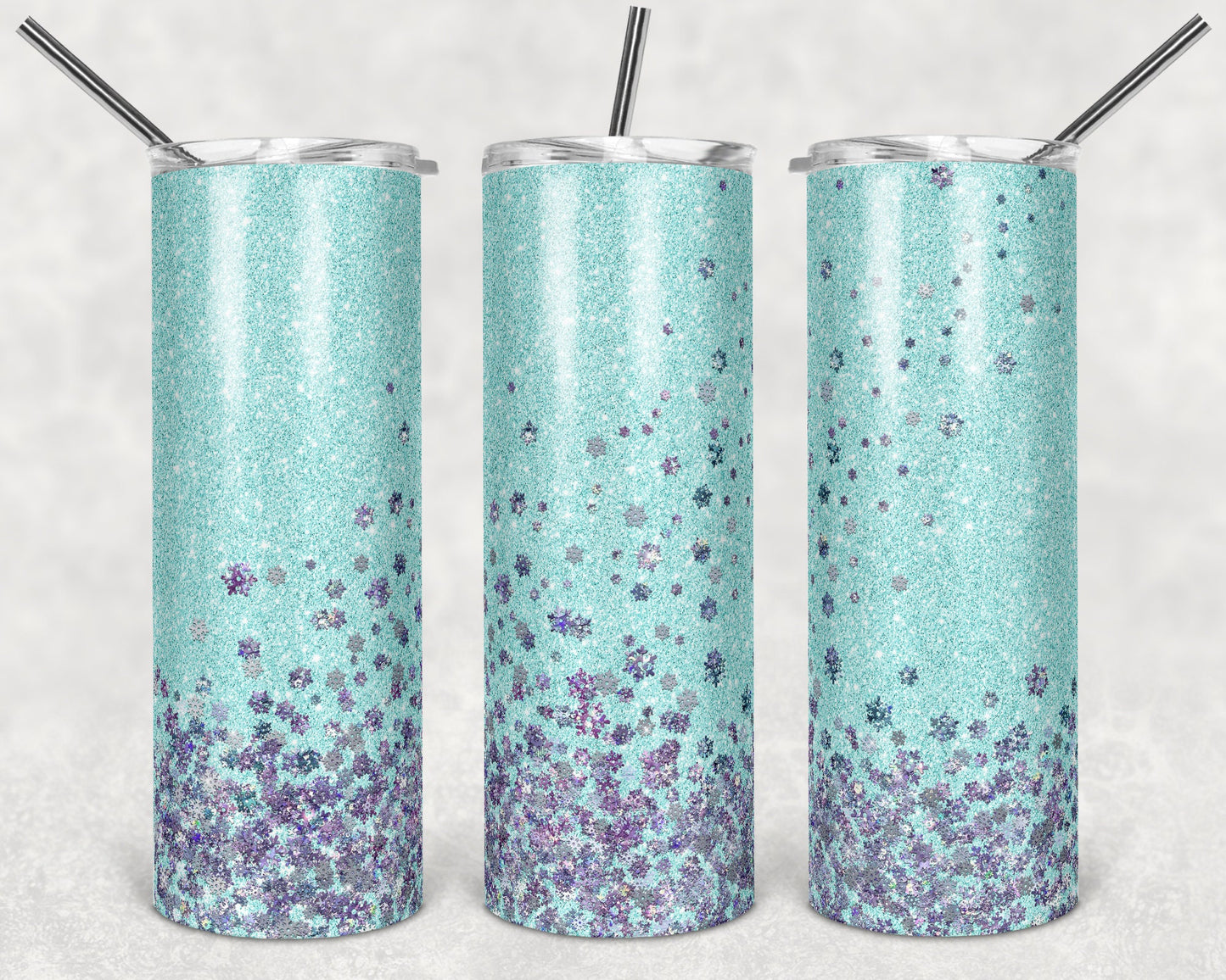 20 oz Skinny Tumbler Sublimation Design Template Glitter Snowflake Winter Overlay Design