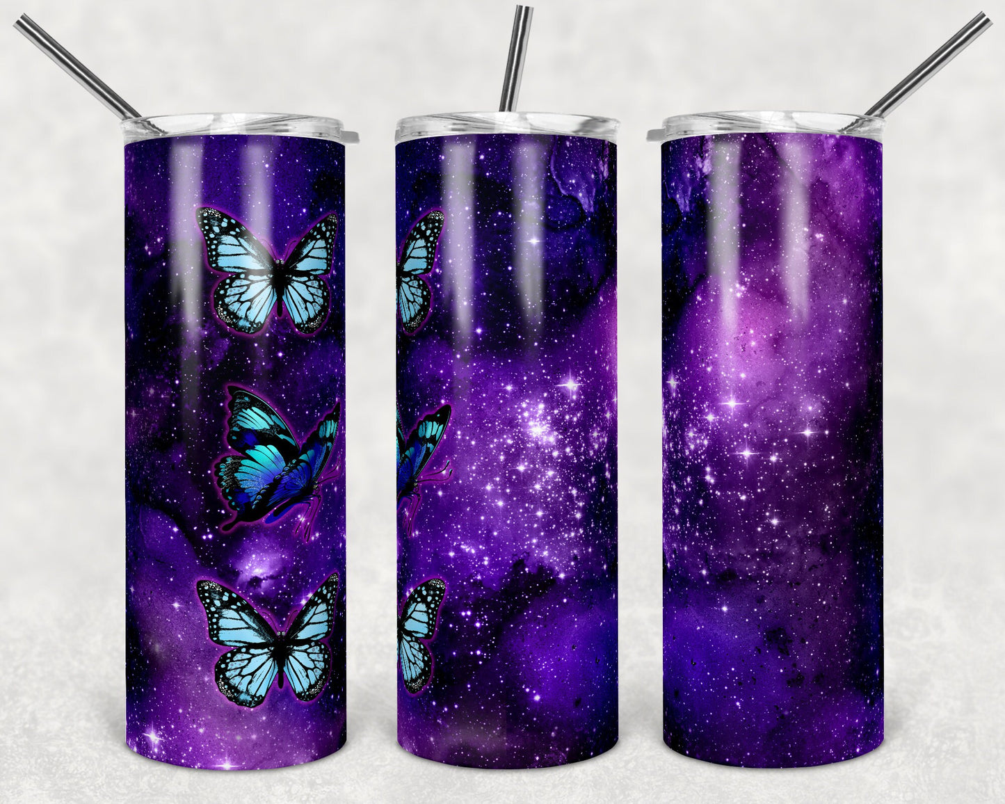 20 oz Skinny Tumbler Butterfly Purple Galaxy Blank to add quote or name Seamless Sublimation Design
