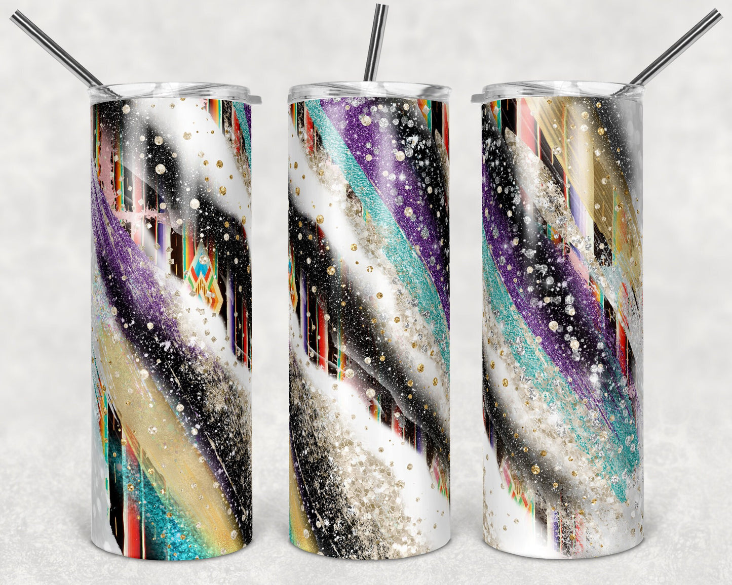 20 oz Skinny Tumbler Sublimation Template Agate Milky Way Paw serape Straight Design