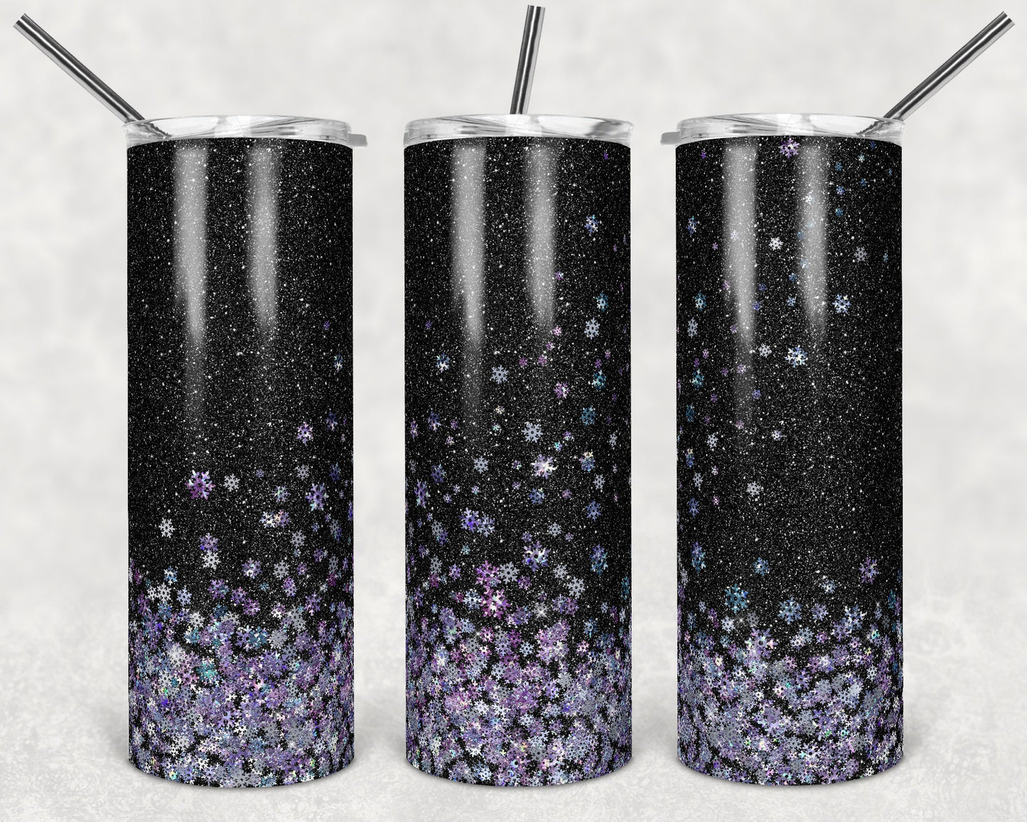 20 oz Skinny Tumbler Sublimation Design Template Glitter Snowflake Winter Overlay Design