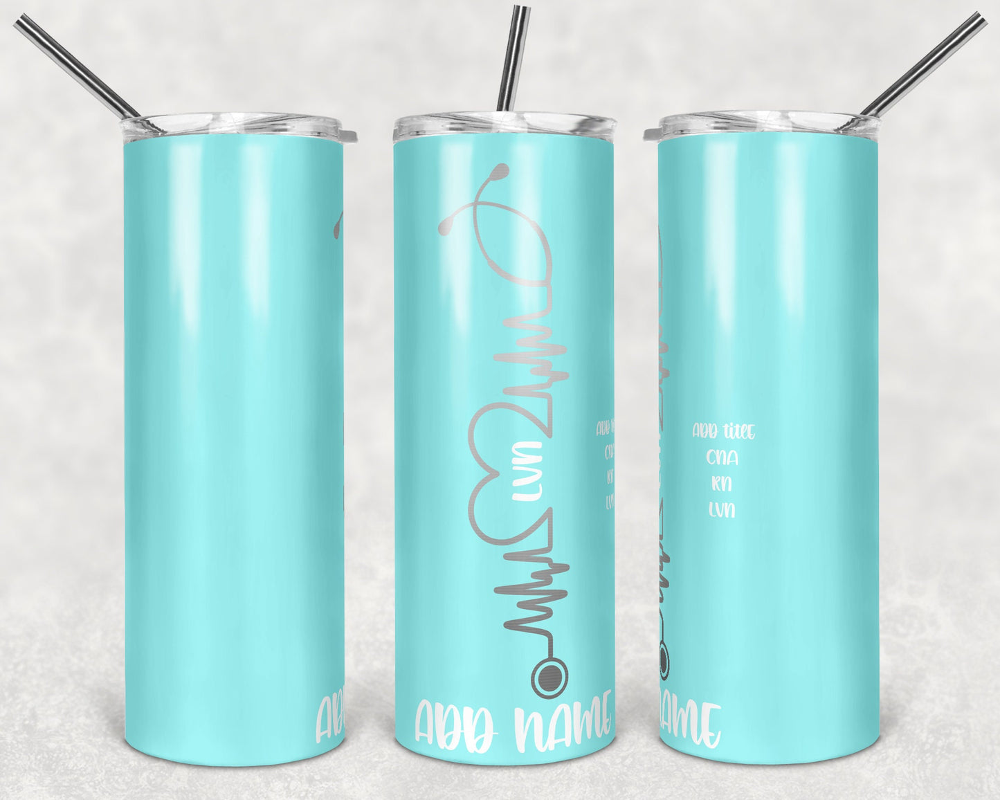 20 oz Skinny Tumbler Sublimation Design Template Aqua Teal Nurse Stethescope Heartbeat Inst tumblers