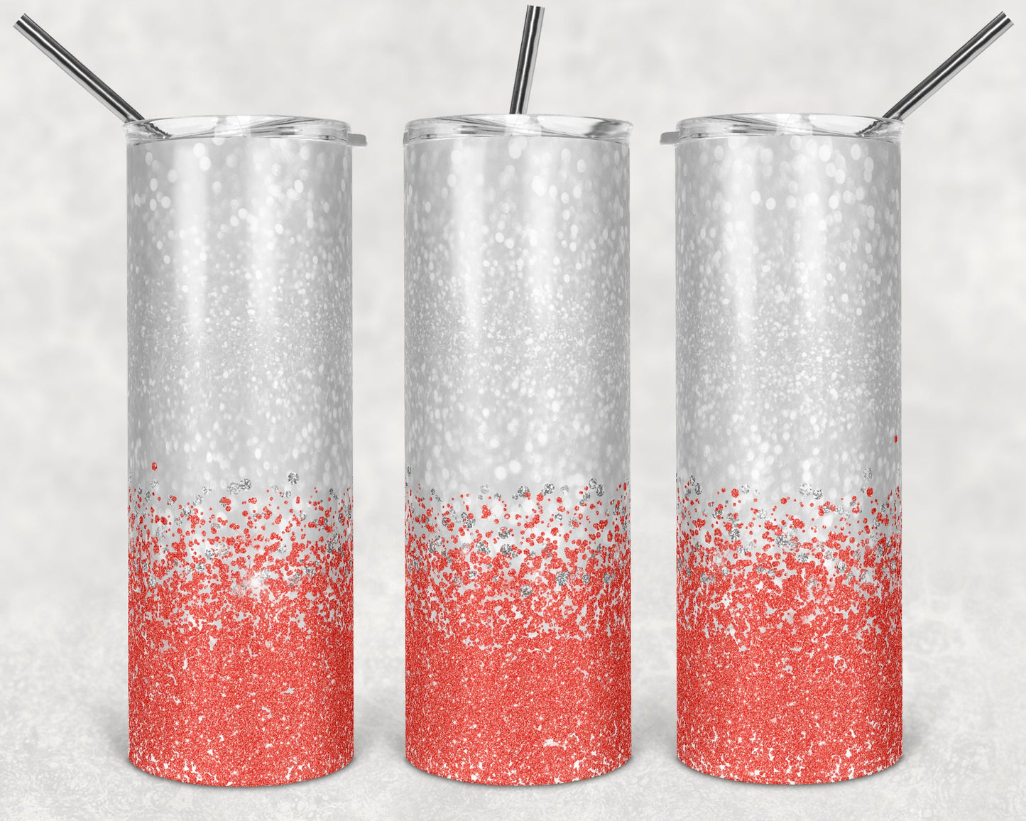 20 oz Skinny Tumbler Sublimation Design Glitter Confetti Coral Straight Design