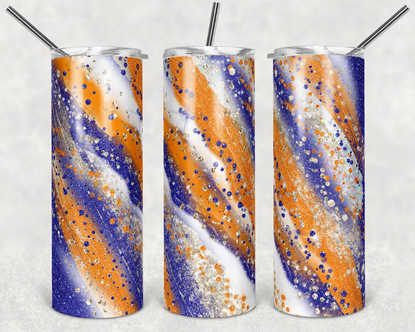20 oz Skinny Tumbler Sublimation Template Agate Milky Way Blue Orange Straight Design