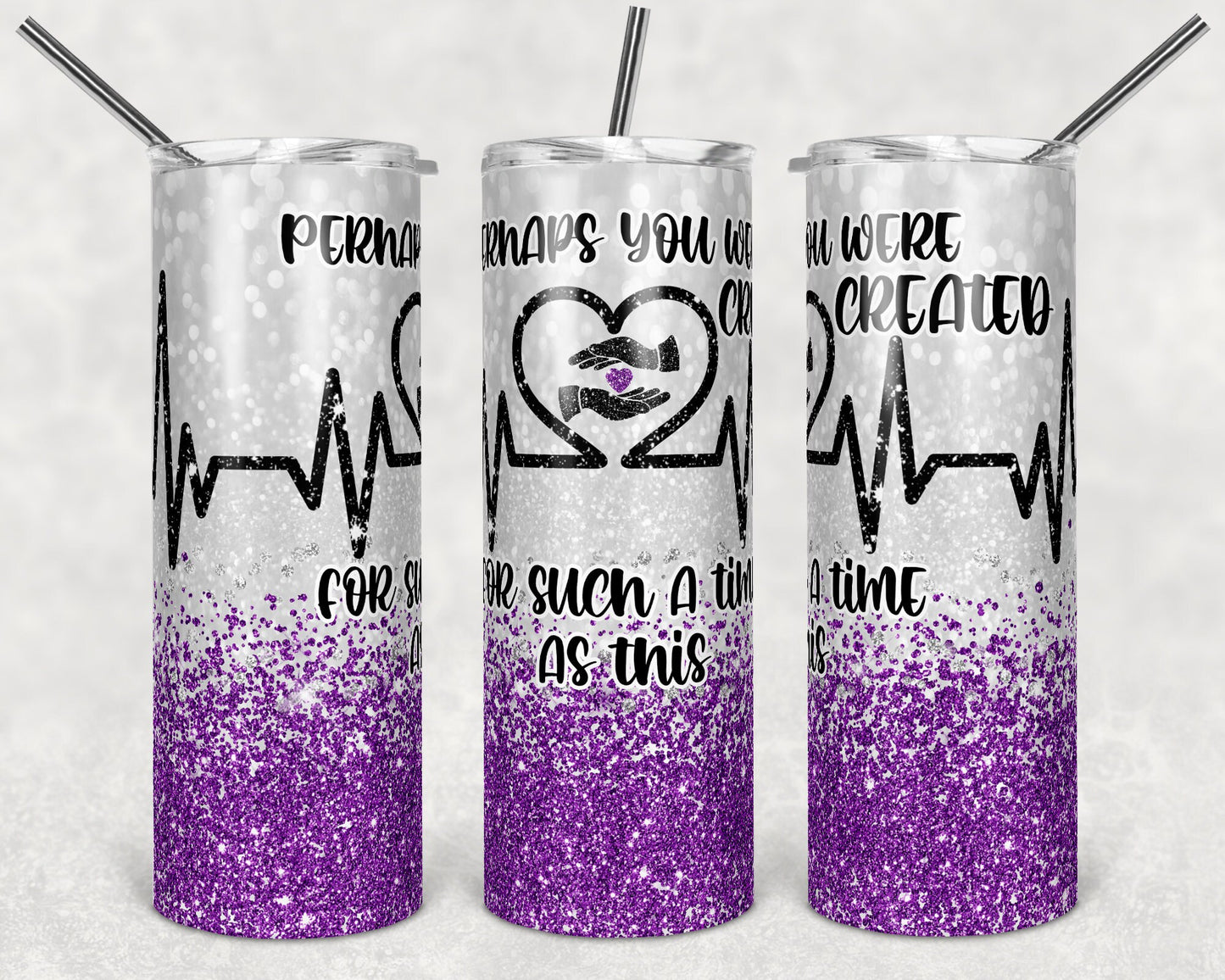 20 oz Skinny Tumbler Sublimation Design Template Glitter Nurse Purple Caregiver Inst tumblers