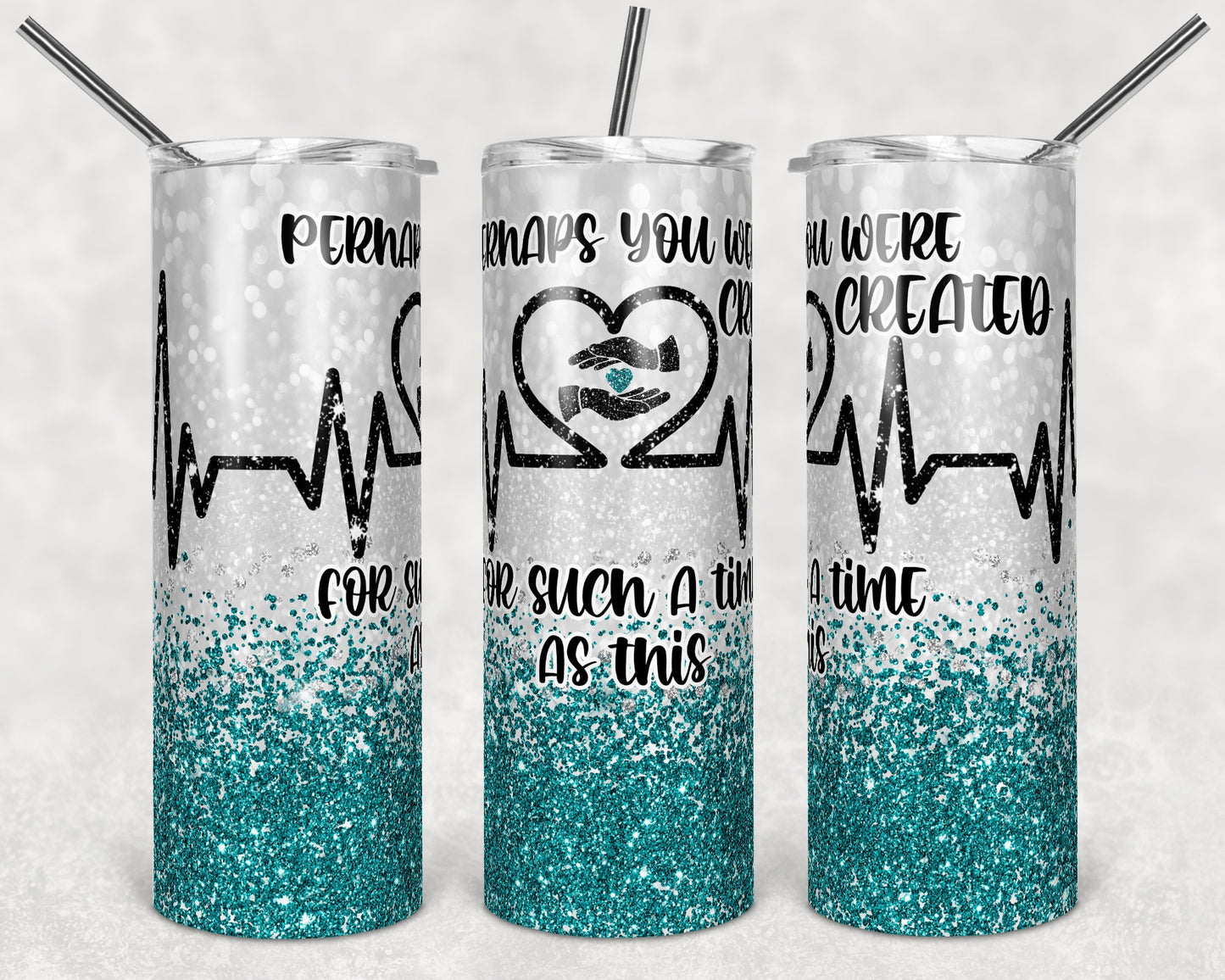 20 oz Skinny Tumbler Sublimation Design Template Glitter Nurse Teal Caregiver Inst tumblers
