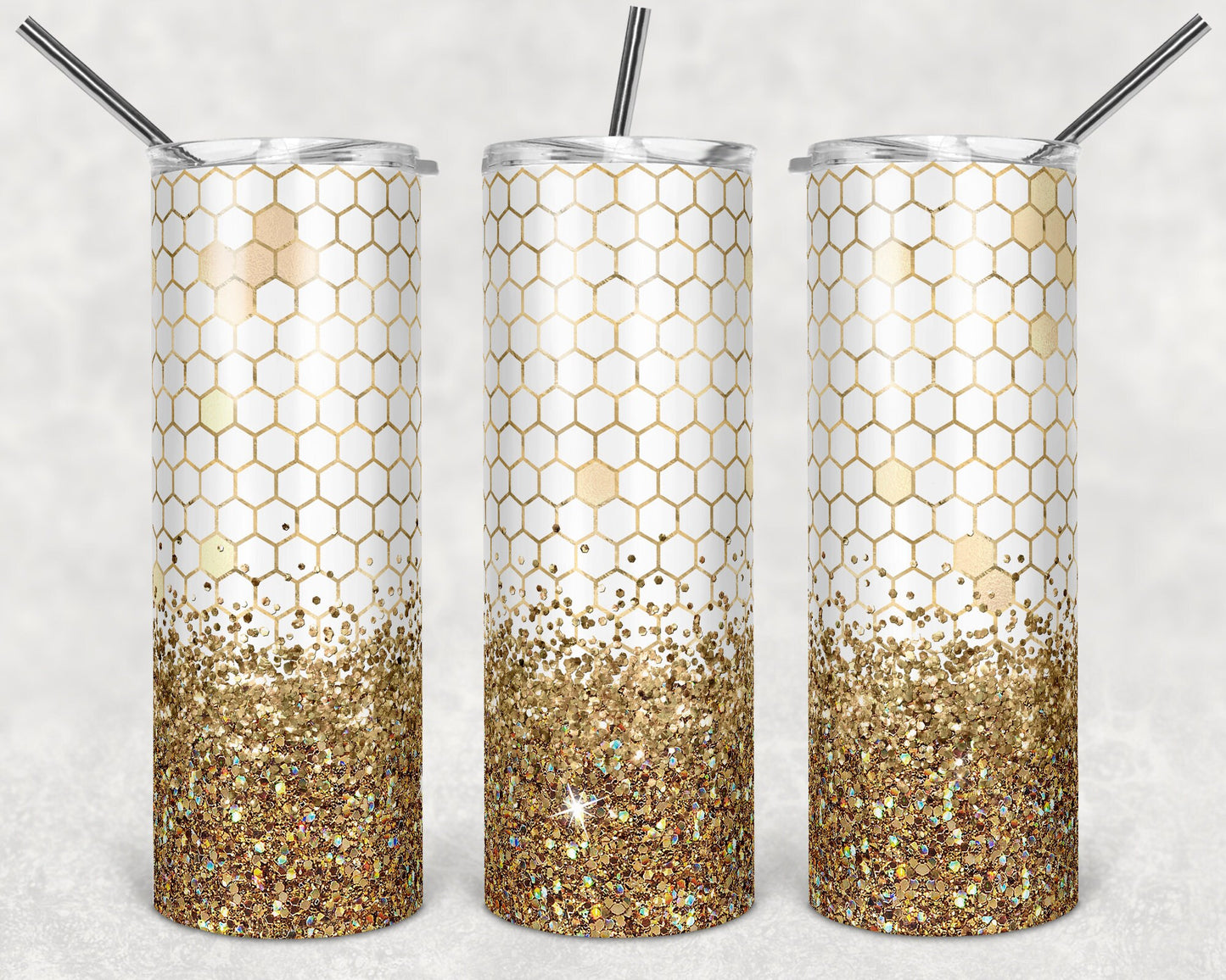 20 oz Skinny Tumbler Sublimation Design Template Glitter Honeycomb bee Design