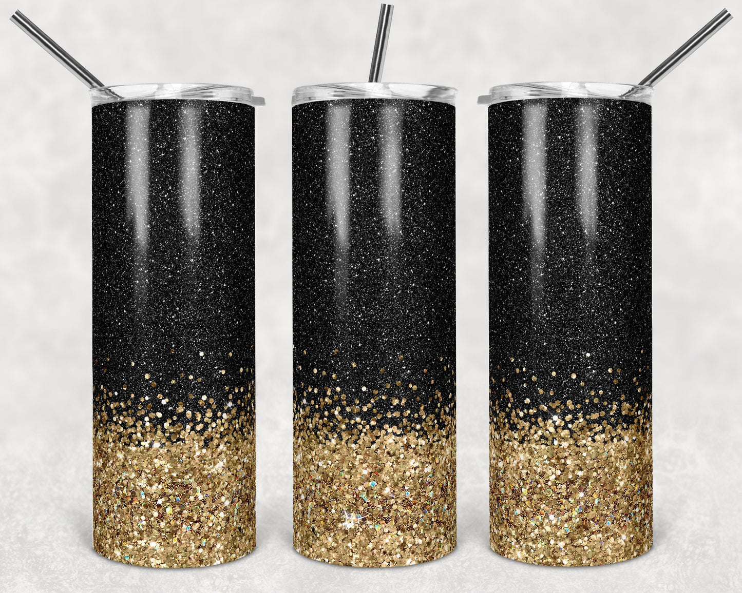 20 oz Skinny Tumbler Gold Black Glitter Sublimation Design Print Transfer
