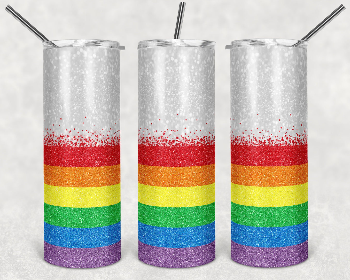 20 oz Skinny Tumbler Sublimation Template Raibow Glitter Stripes LGBT Rainbow Straight Design