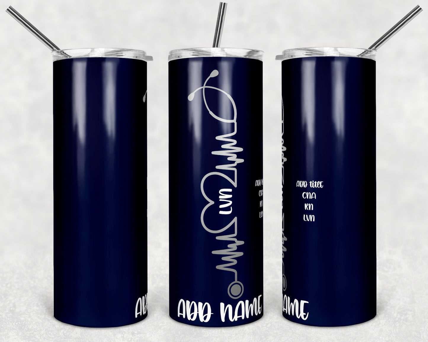 20 oz Skinny Tumbler Sublimation Design Template Navy Nurse Stethescope Heartbeat Inst tumblers