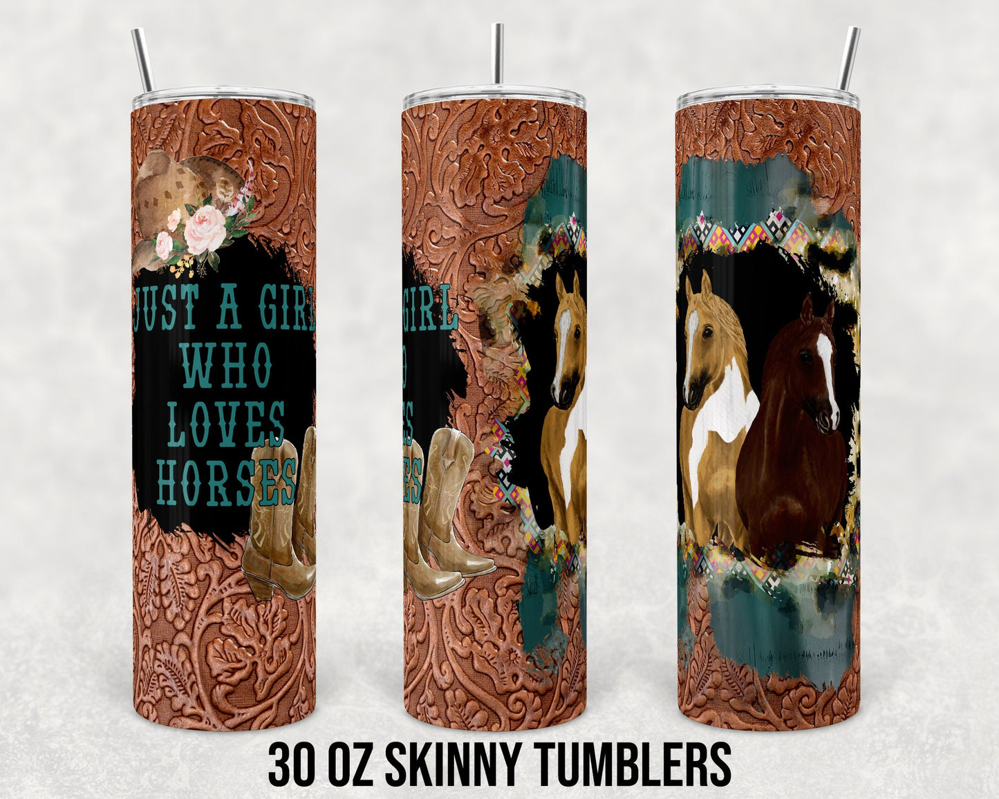 30 oz Skinny Tumbler Sublimation Design Template Just a girl who loves horses Straight