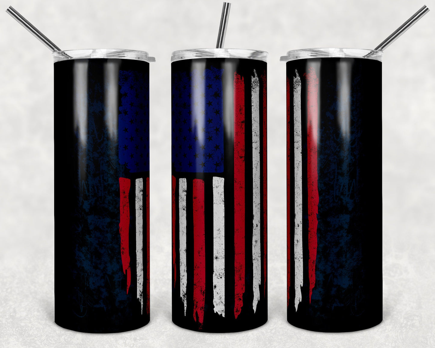 20 oz Skinny Tumbler Distressed Flag Red White Blue Sublimation Design Print Transfer