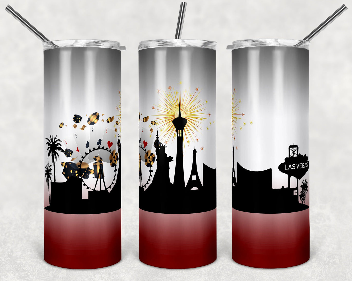 20 oz Skinny Tumbler Sublimation Design Template Ombre Vegas Skyline Straight Vegas vacation Design